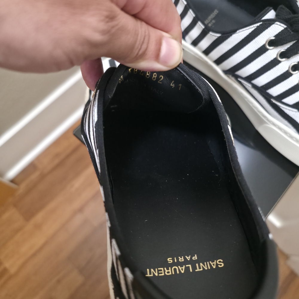 Saint Laurent Venice Black & White Striped Men's Shoes - Picture 5 of 6
